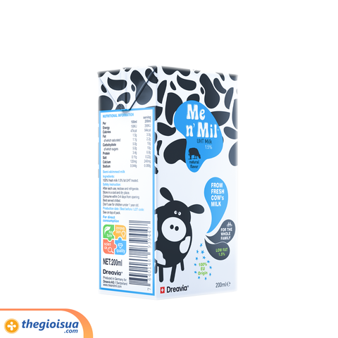 Sữa tươi tiệt trùng Me n’ Mil UHT Natural Milk 1,5% 200ml