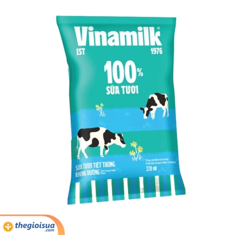 Sữa tươi tiệt trùng không đường Vinamilk 100% bịch 220ml