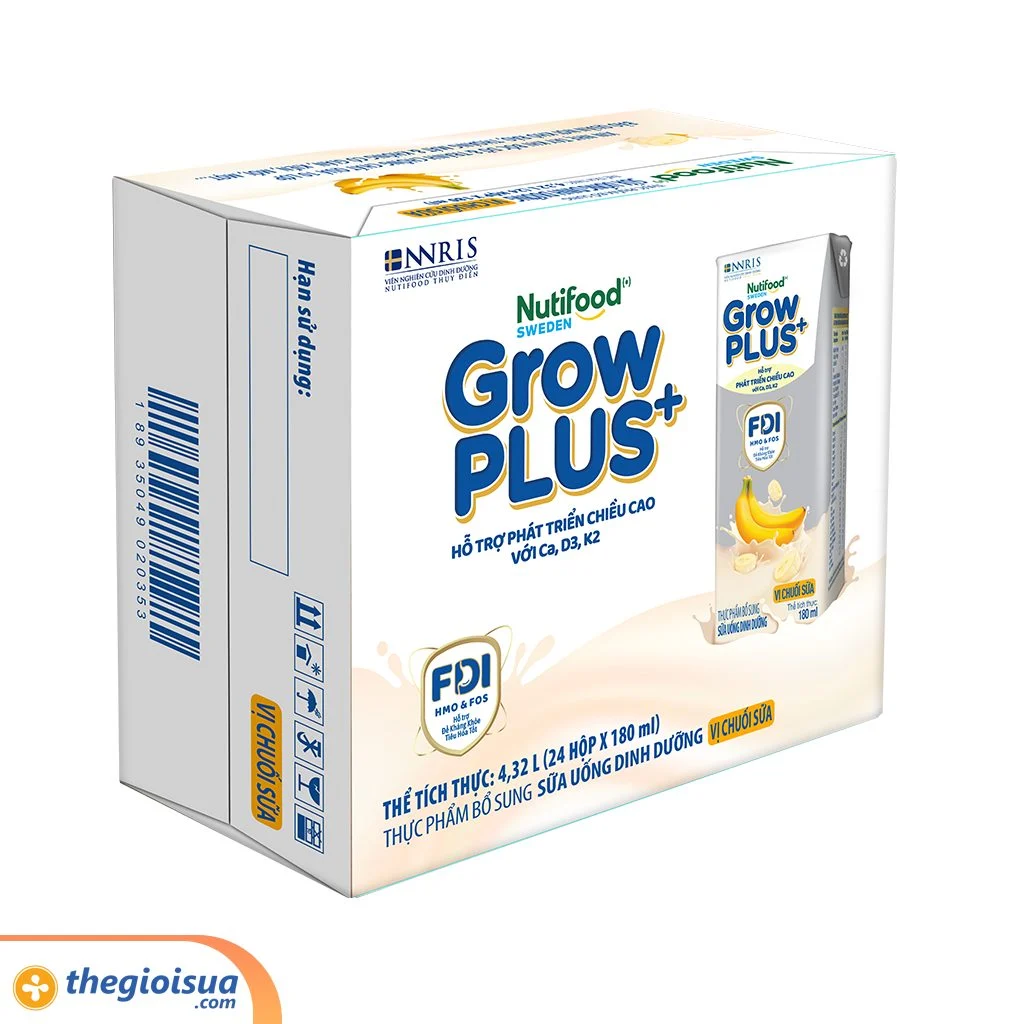 Sữa Pha Sẵn GrowPlus+ Vị chuối sữa Hộp 180ml