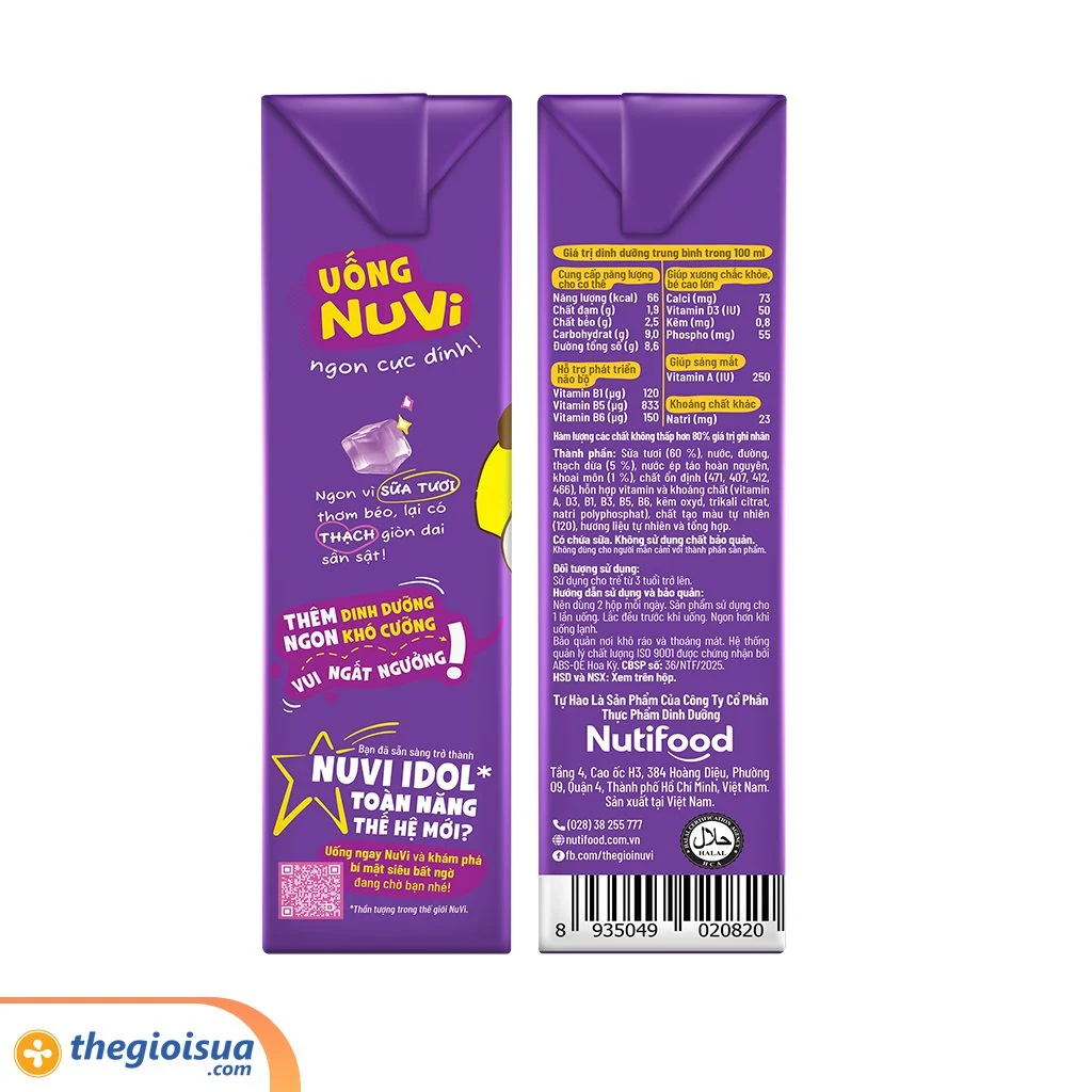 Sữa tươi NUVI có thạch vị khoai môn hộp 170ml