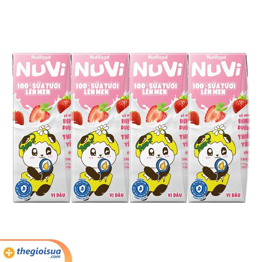 Sữa Tươi Lên Men Tiệt Trùng NUVI Vị Dâu 4x170ml