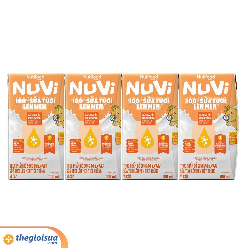 Sữa Tươi Lên Men Tiệt Trùng NUVI Vị Cam 4x100ml