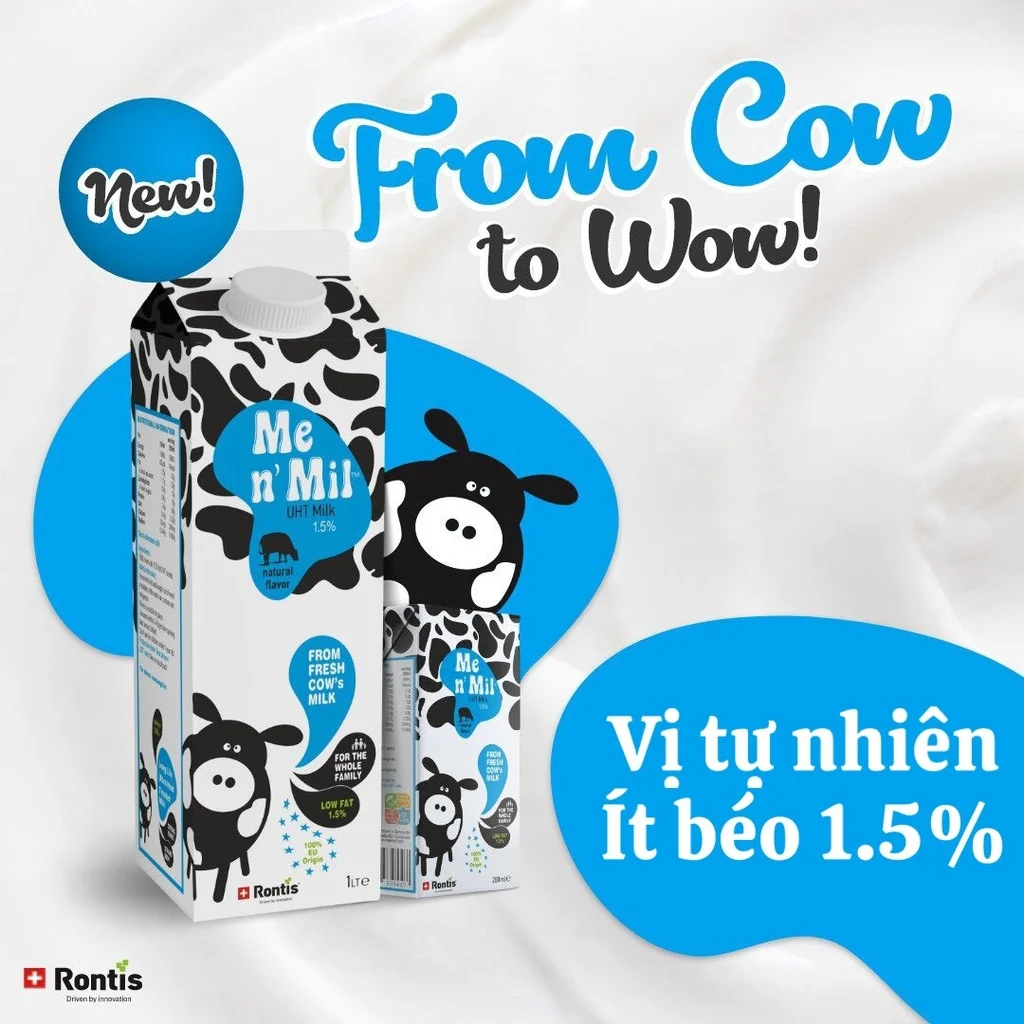 Sữa tươi tiệt trùng Me n’ Mil UHT Natural Milk 1,5% 1Lít