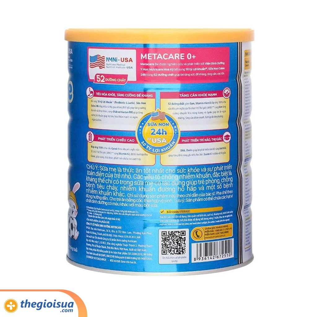 Sữa bột Nutricare Metacare 0+ 800g (Xanh) từ 0-12 tháng