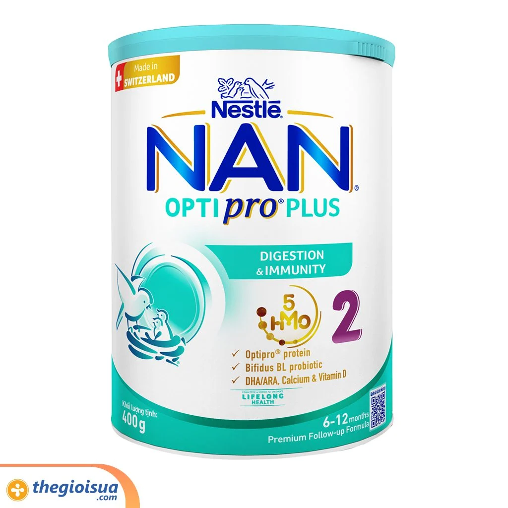 Sữa bột Nan Optipro Plus 2 mẫu mới hàng nhập khẩu sản xuất tại Thuỵ Sĩ