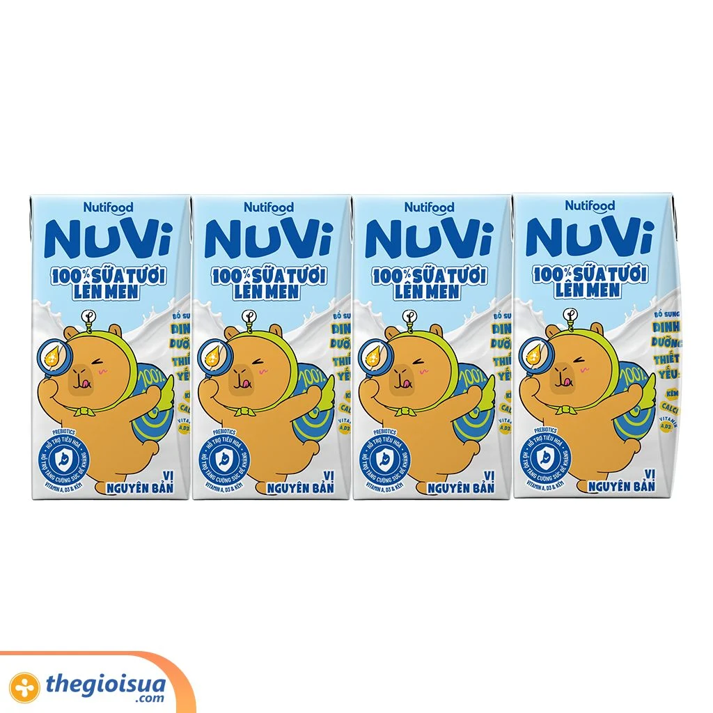 Sữa Tươi Lên Men Tiệt Trùng NUVI Vị Nguyên Bản 4x100ml