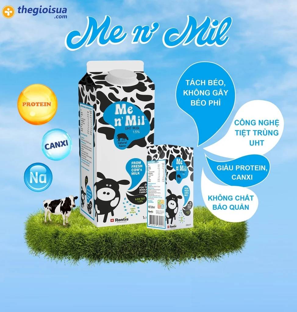 Sữa tươi tiệt trùng Me n’ Mil UHT Natural Milk 1,5% 200ml