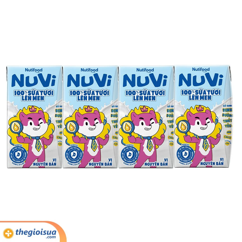 Sữa Tươi Lên Men Tiệt Trùng NUVI Vị Nguyên Bản 4x100ml