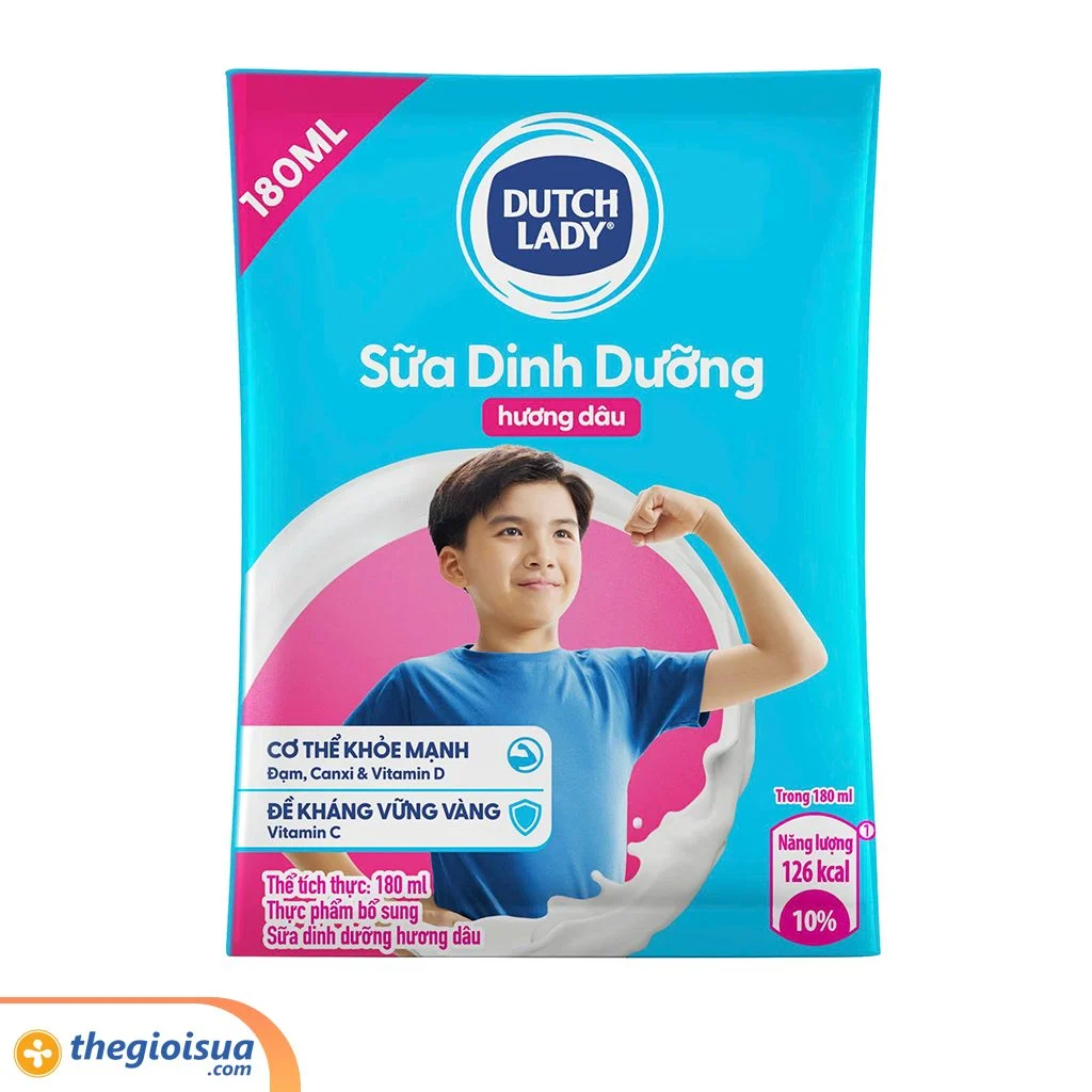 Sữa tiệt trùng Dutch Lady dâu bịch 180ml – thùng 24 bịch