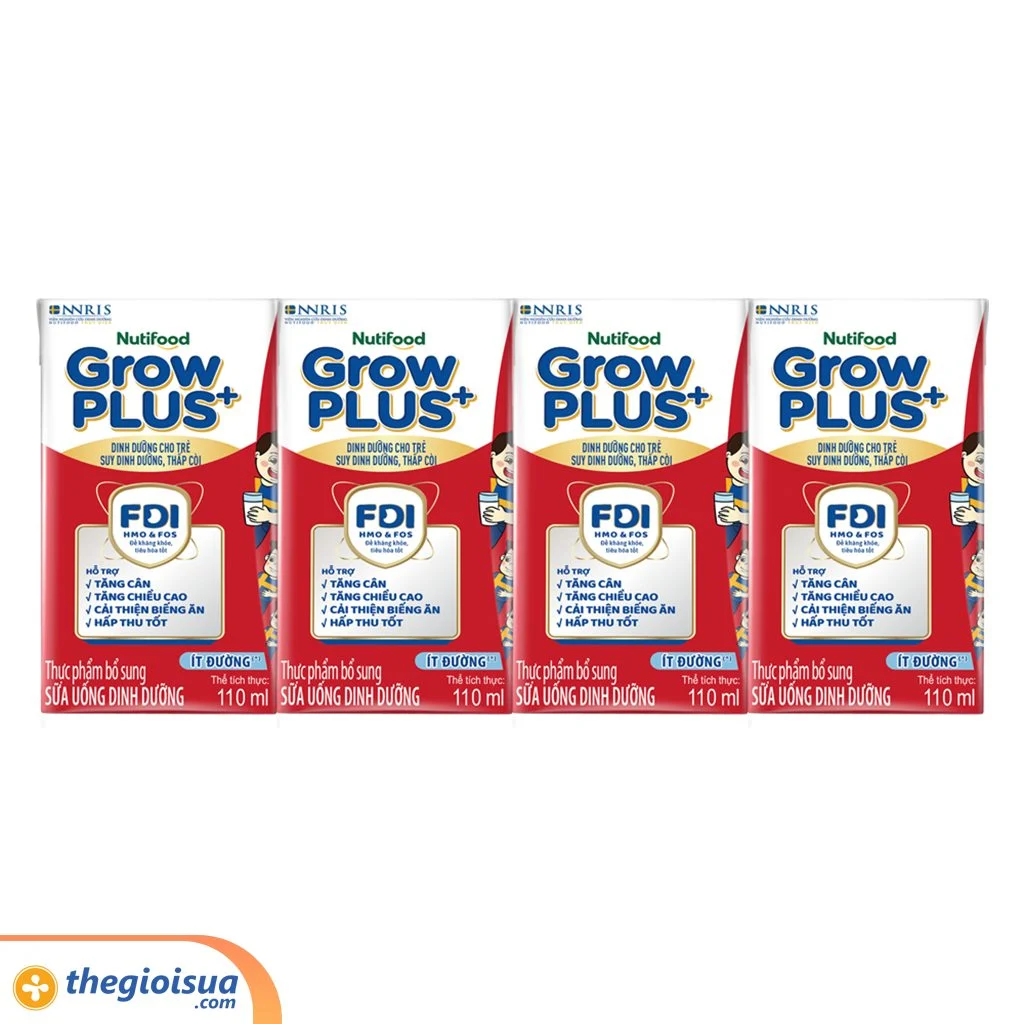 Sữa uống Nuti GrowPLUS+ đỏ Ít đường 110ml x 4