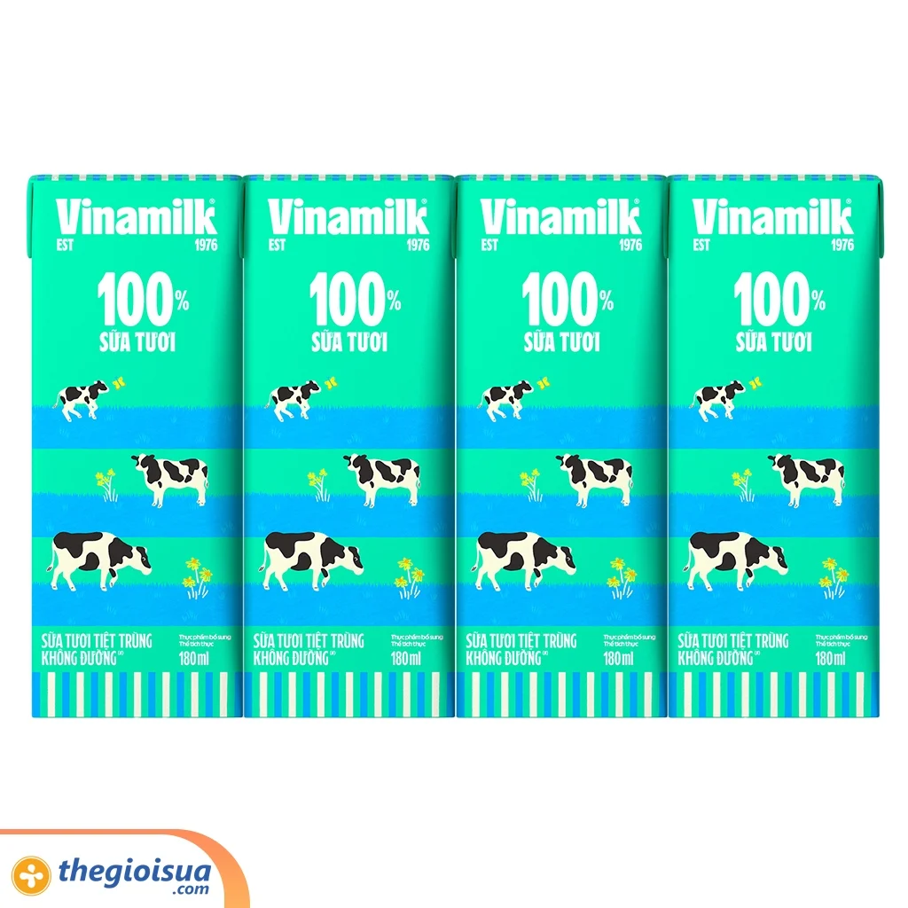 Sữa tươi 100% tiệt trùng Vinamilk không đường 4x180ml